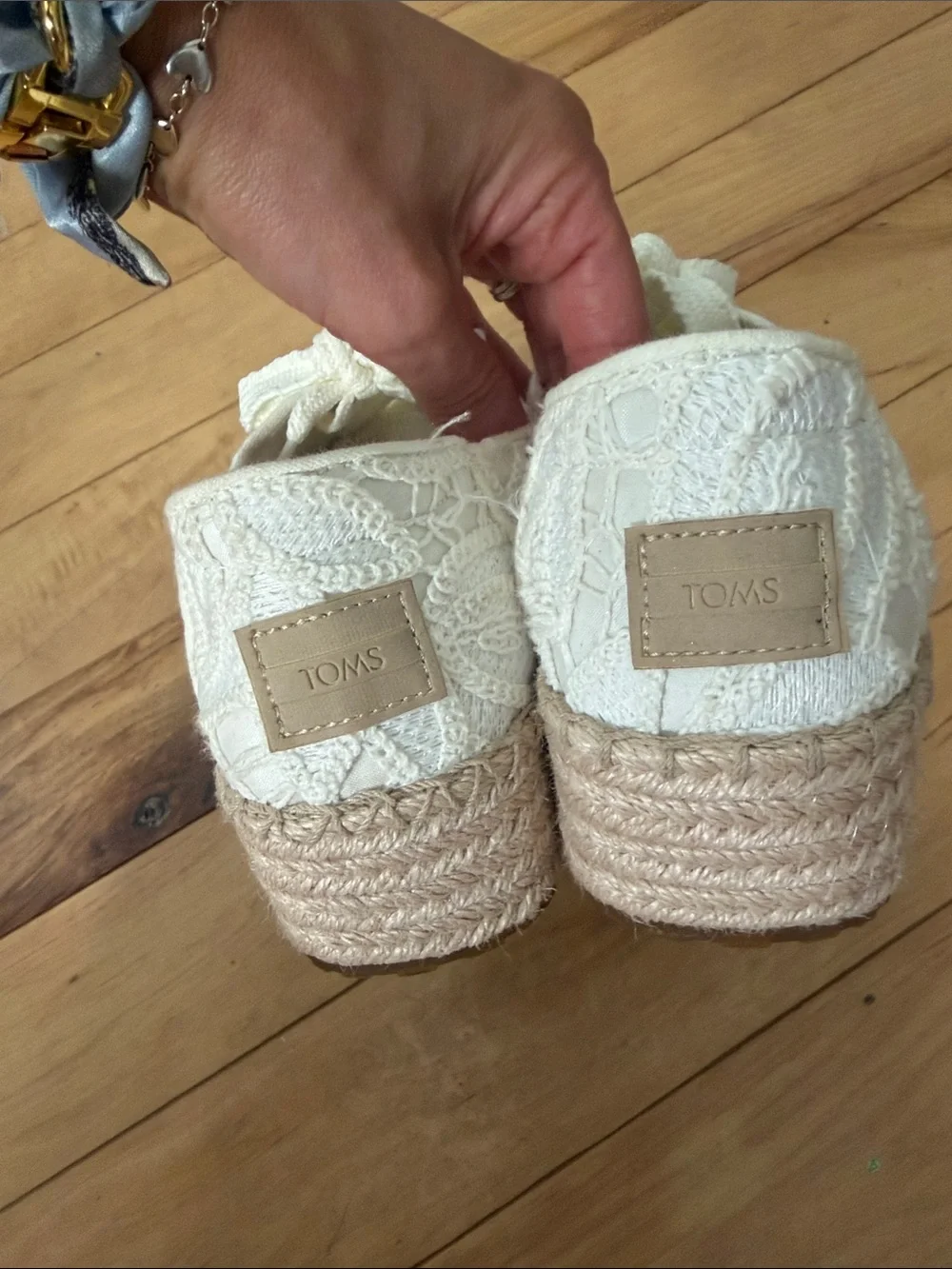 Toms Cream Lace Espadrille Platform Sneakers